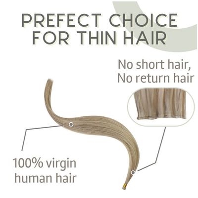 24 inch Genius Weft Dubbel getrokken Dunne Onzichtbare Handgebonden Maagd Remy Haar Extensies