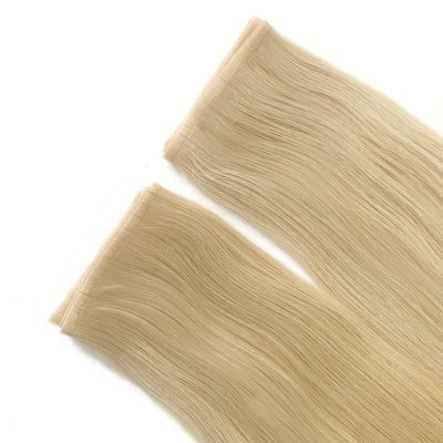 Dubbel getrokken blonde huid PU vlakke weefsel menselijk haar verlengstuk voor rechte stijl