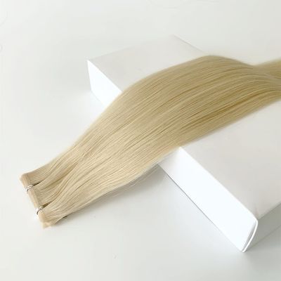 Dubbel getrokken blonde huid PU vlakke weefsel menselijk haar verlengstuk voor rechte stijl