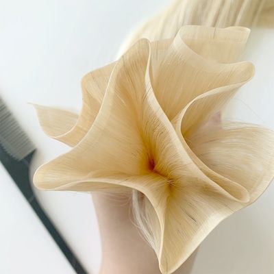 Ontwerp aangepast PU huid haar weft handgebonden mini plat weft voor salon aanpassing