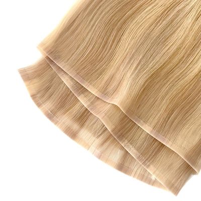 Volledige betaling Dubbel getrokken Flat Track Russische Remy Mensenhaar Huid PU Weft Haar Extensies