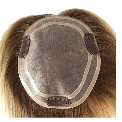5.5x6 inch handgebonden dubbele mono top remy Europese menselijk haar toupee topper pu rond mt-s1