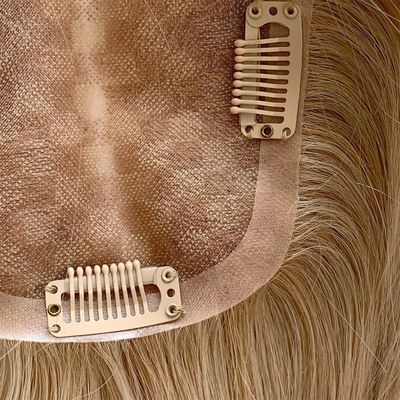 Mono Base PU European Human Hair Topper 5.5X6 Straight Blonde Hair Toupee met clip 16&quot; voor vrouwen